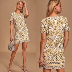 Lulus Yellow and White Patterned Mini Dress